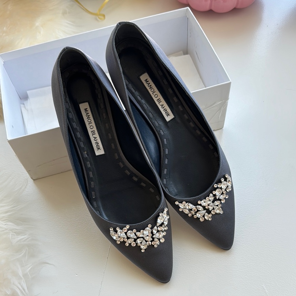 Manolo Blahnik Black Crystal Embellished Flats